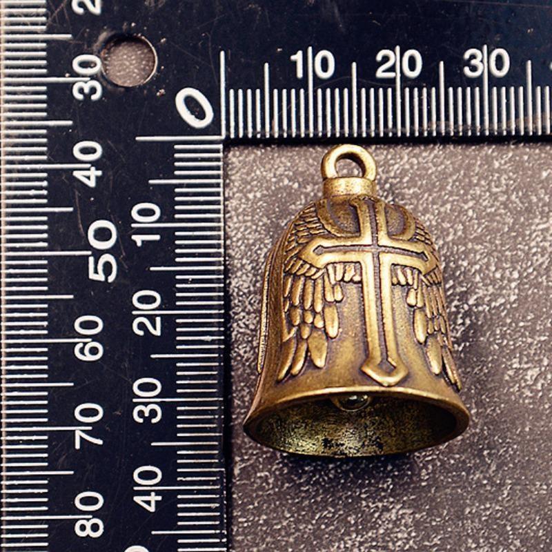 Vintage Cross Wings Angel Guardian Bell Motorcycle Necklace Brass Charm Pendant Rider Jewelry Lucky Amulet Gift