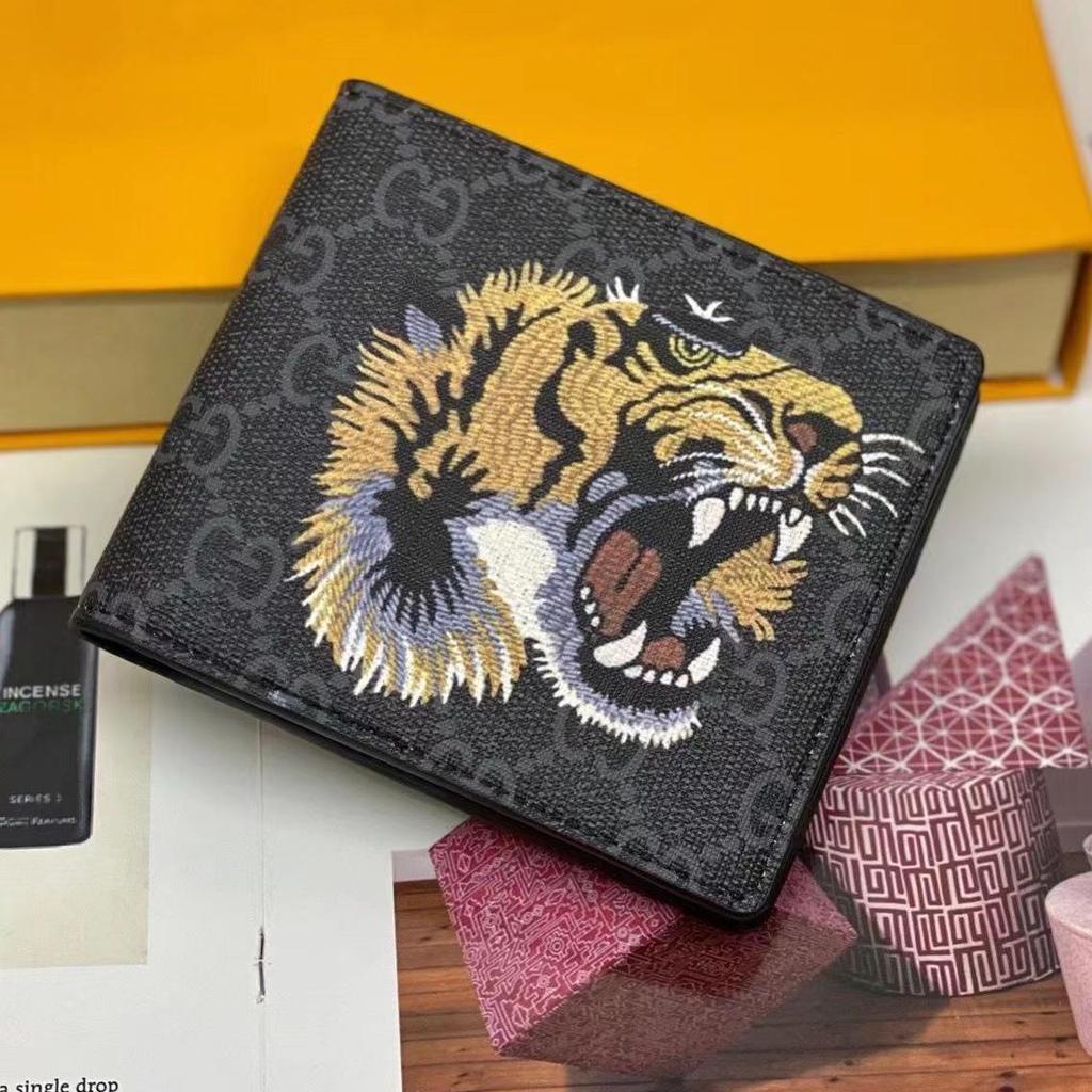 Men's Classic Animal Print Bi-Fold Wallet - European and American Fashion Style, Model 60223.