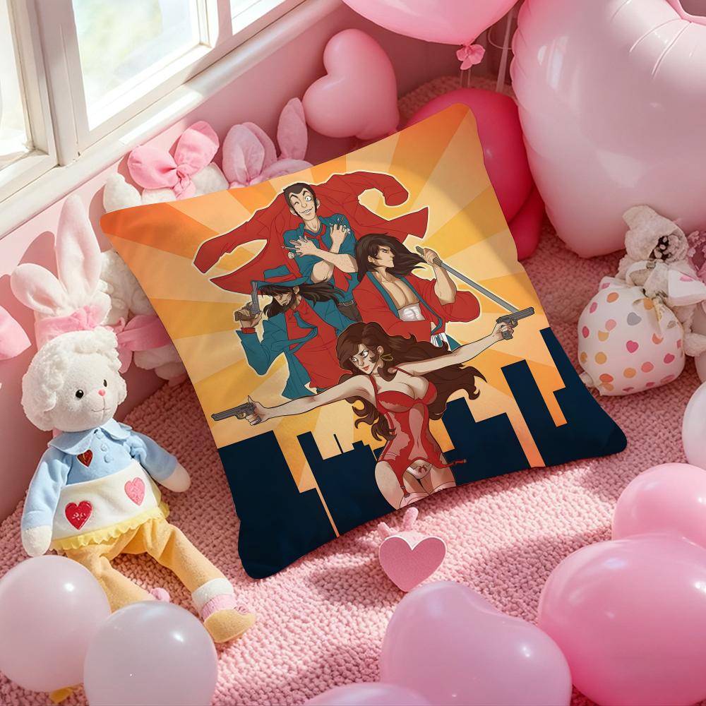 anime Lupin the Third Cushion Cover Pattern Printed Pillowcase for Living Room Sofa Cushion Cover & Bedroom Decor