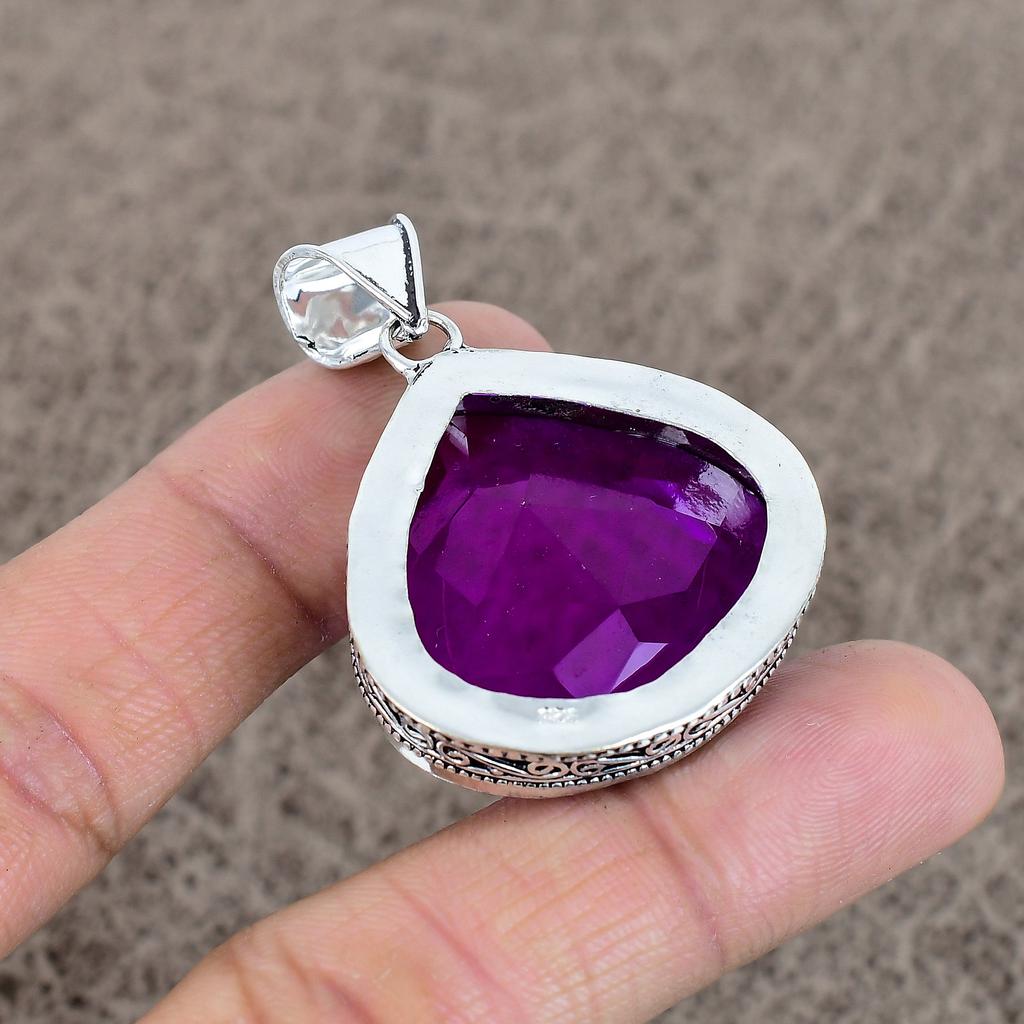 Pink Amethyst Gemstone Handmade 925 Sterling Silver Jewelry Pendant 1.97" KKG-32
