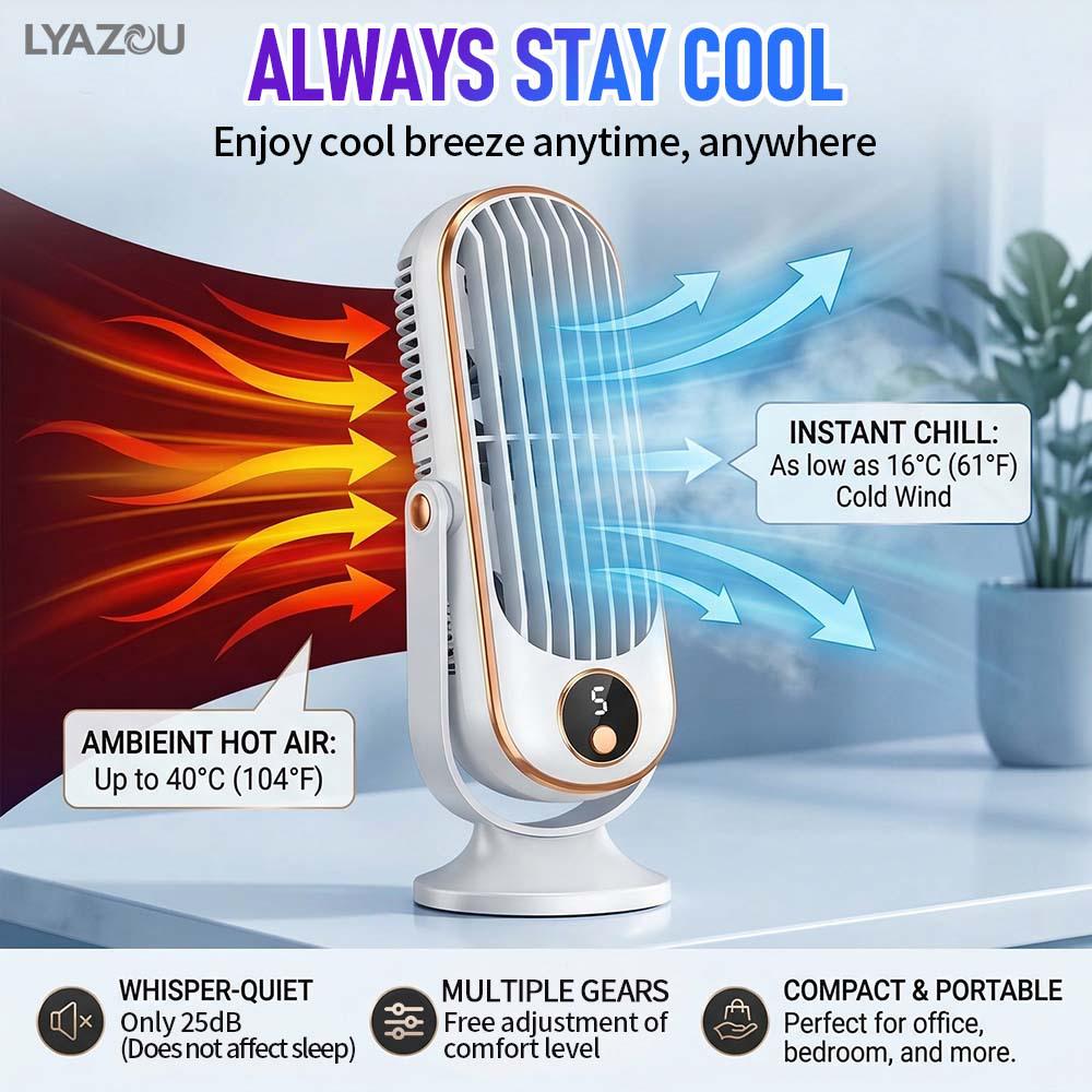 Portable Dual-Motor USB Desk Fan with Rapid Cooling, Multifunctional Five-Speed Cold Air System