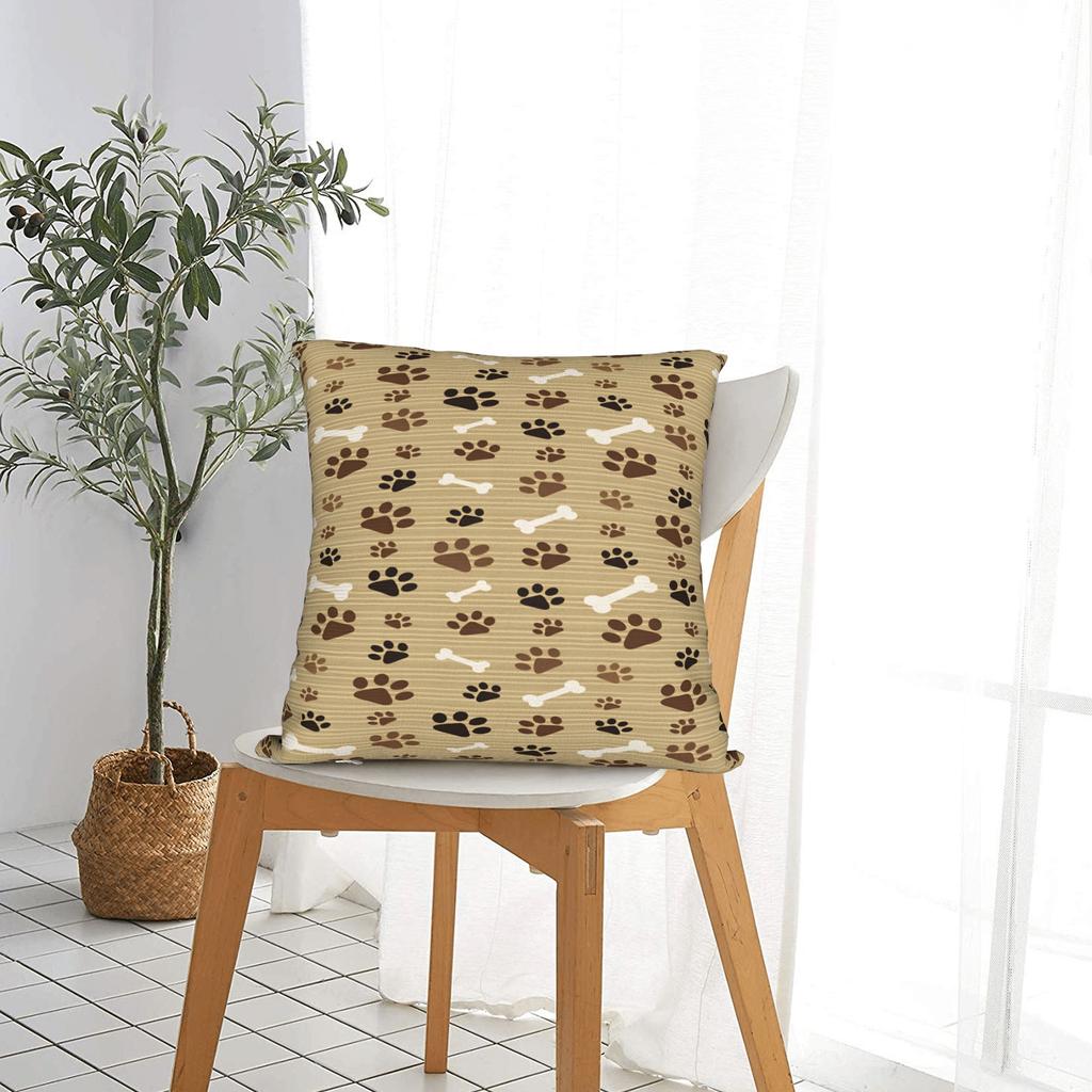 Colorful Paw Print And Bone Pillow Case Novelty Pillow Cover Comfy Pillowcases For Couch Sofa Bedroom