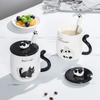 Cartoon Cat Ceramic Mug, Birthday Gift Cute Coffee Cup with Lid, Tail Handle Unusual Mugs Personalized Gifts Drinkware