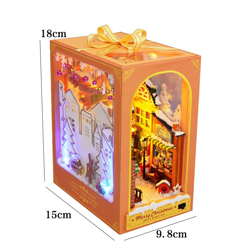 DIY Book Nook Kits Wooden Doll House Christmas 3D Puzzle Assembly Building Model Bookshelf Insert Decor With Furniture Xmas Gift
