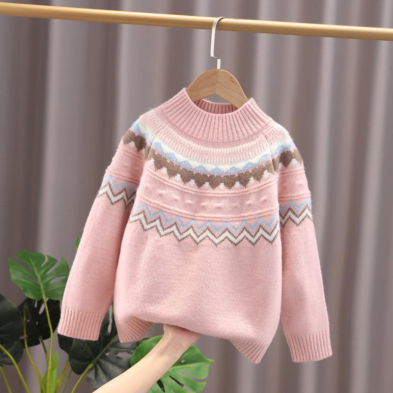 Girls' Trendy Thick Knit Sweater for Autumn/Winter 2025 - Stylish Round Neck Pullover, Medium/Large Children's Wear.