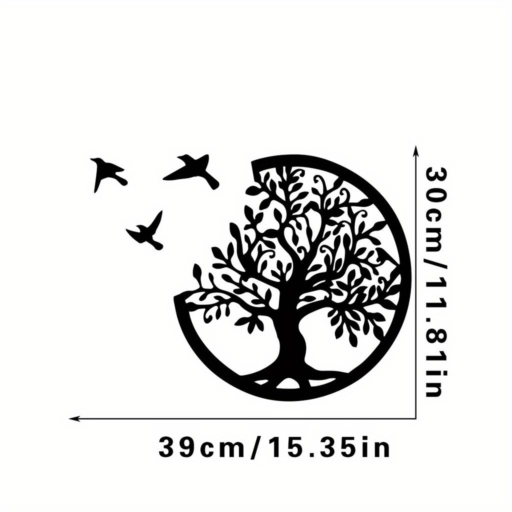 Boho Tree Of Life Black Wooden Wall Hanging,3 Birds Wall Art Decor,Round Hanging Ornaments,Indoor Crafts,Witchy Home Decorations