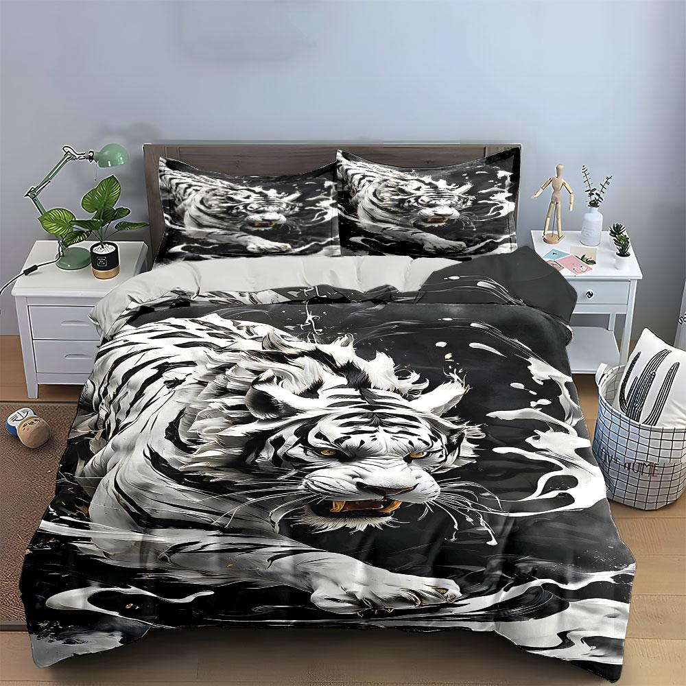 White tiger with splashes. Bedding sets Duvet cover sets Duvet covers Pillowcases(1 * Duvet Cover 2 * Pillowcases without duvet insert)