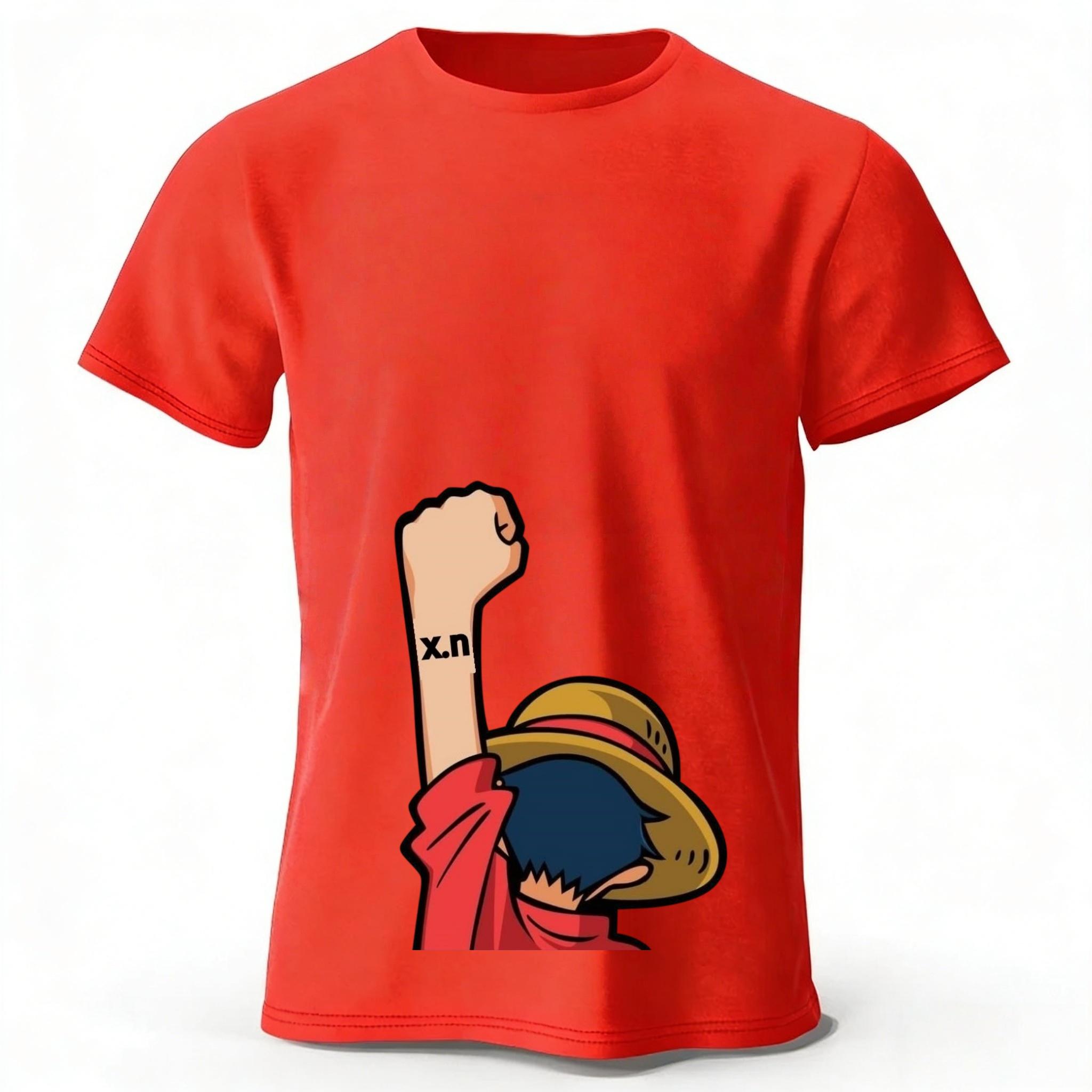 

One Piece Luffy Summer Cotton Short Sleeves Men Fashion Street Wear Plus Size Loose Sports T-shirt S красный