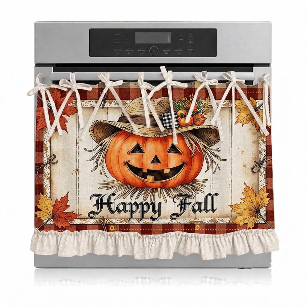 Seasonal Halloween Tie Oven Cover Curtain Pumpkin Ghost Pastoral Style Dishwasher Bow Decor Curtain Snowman Handmade