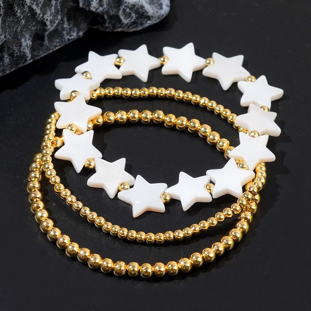 Europe and the United States Best-selling Sweet Versatile Shell Five-pointed Star Copper Bead Bracelet Three-piece Women's Beaded Bracelet