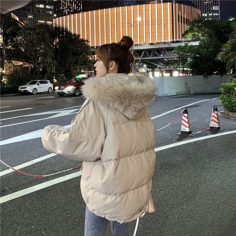 Hooded Cotton-padded Jacket for Women Short Winter Korean-style Loose and Thick Cotton-padded Jacket with A Large Fur Collar Trendy Coat