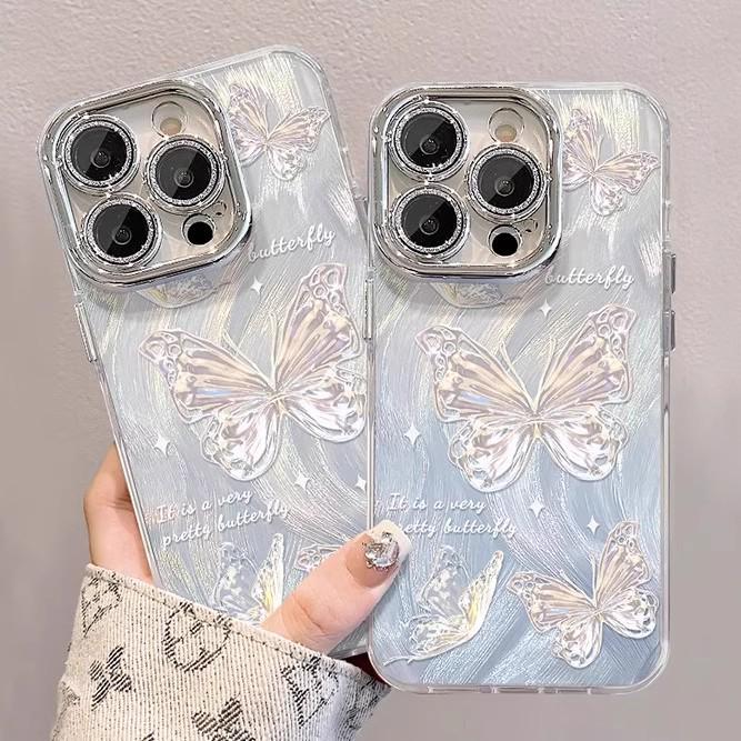 Gradient Blue Butterfly iPhone 13 Pro Lens Film & Women's Case for iPhone 12-X, 15, & 16
