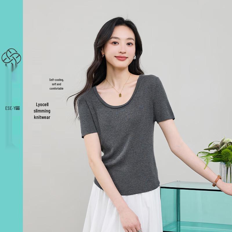 Women s Round Neck Short Sleeve Knit Top M