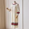 Customable Line Color Block Knit Long Dress T2512op626d