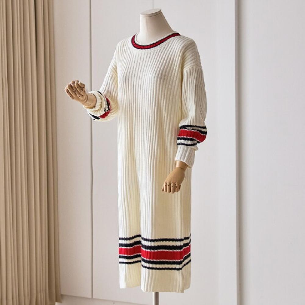Customable Line Color Block Knit Long Dress T2512op626d