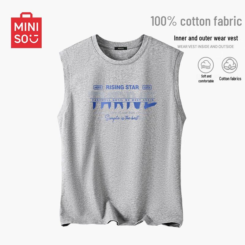 MINISO Мужская летняя футболка без рукавов из чистого хлопка с буквой 2025 3XL