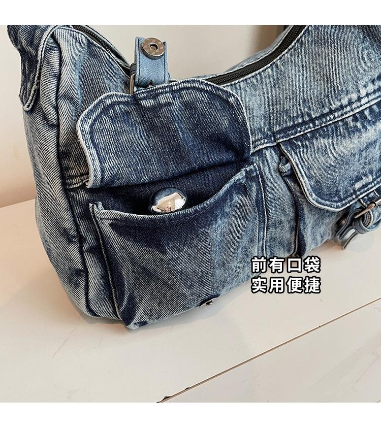 Women's Designer Denim Bag - Retro Multi-Pocket Crossbody Shoulder Bag with Unique Style, Fashiable Denim Handbag for Women