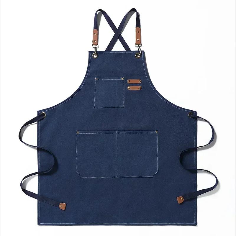 Fashion Canvas Kitchen Aprons For Woman Men Chef Work Apron For Grill Restaurant Bar Shop Cafes Beauty Nails Studios Uniform
