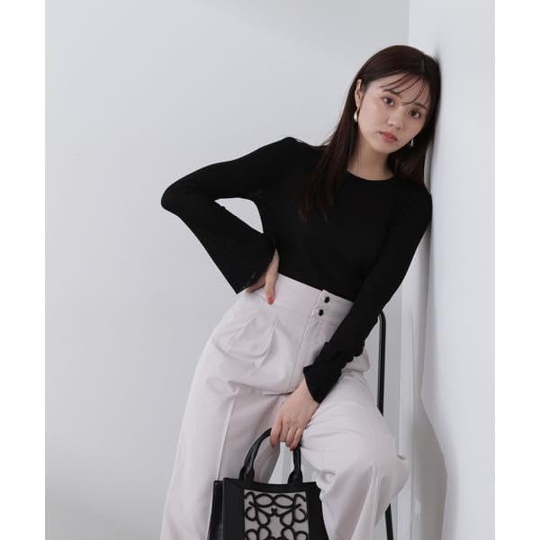 Proportion Body Dressing Ecru Random Rib Sheer Flare Sleeve Knit Sweater Women's