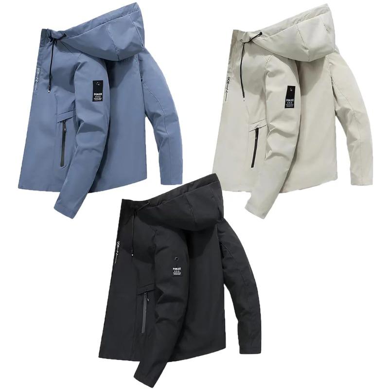 2025Spring and autumn street trend men's hooded coat, fashion outdoor hiking jogging zipper loose large size men's casual jacket
