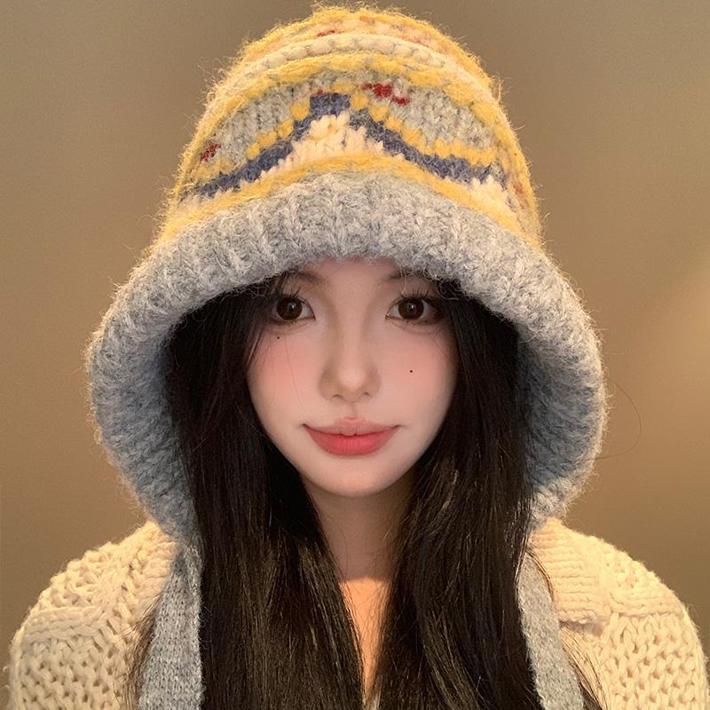 Vintage Fair Island style knitted pullover hat hat women's autumn and winter warm face small wool hat