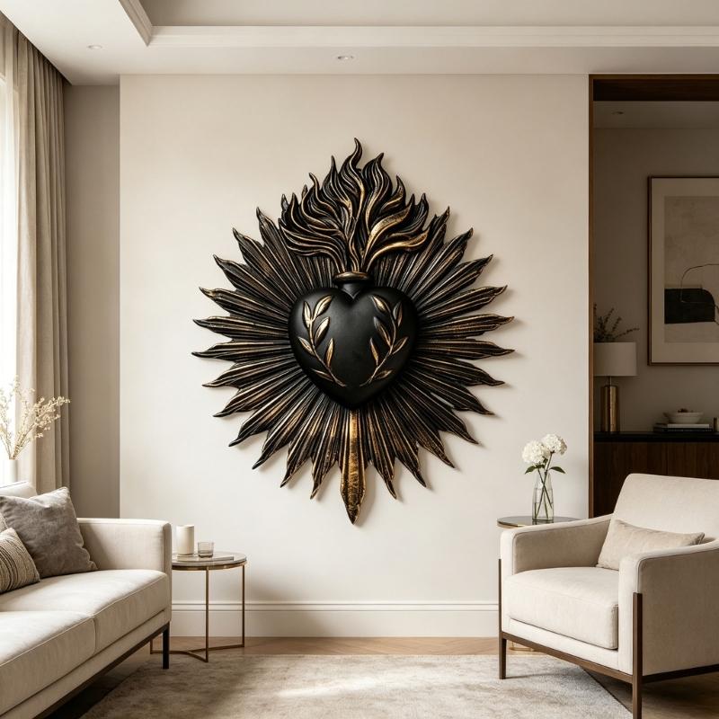 Elegant Gothic Sacred Hearts Wall Hanging Plaque Resin Cardiac Sculpture Ornament Perfect for Home Office Decors Gift