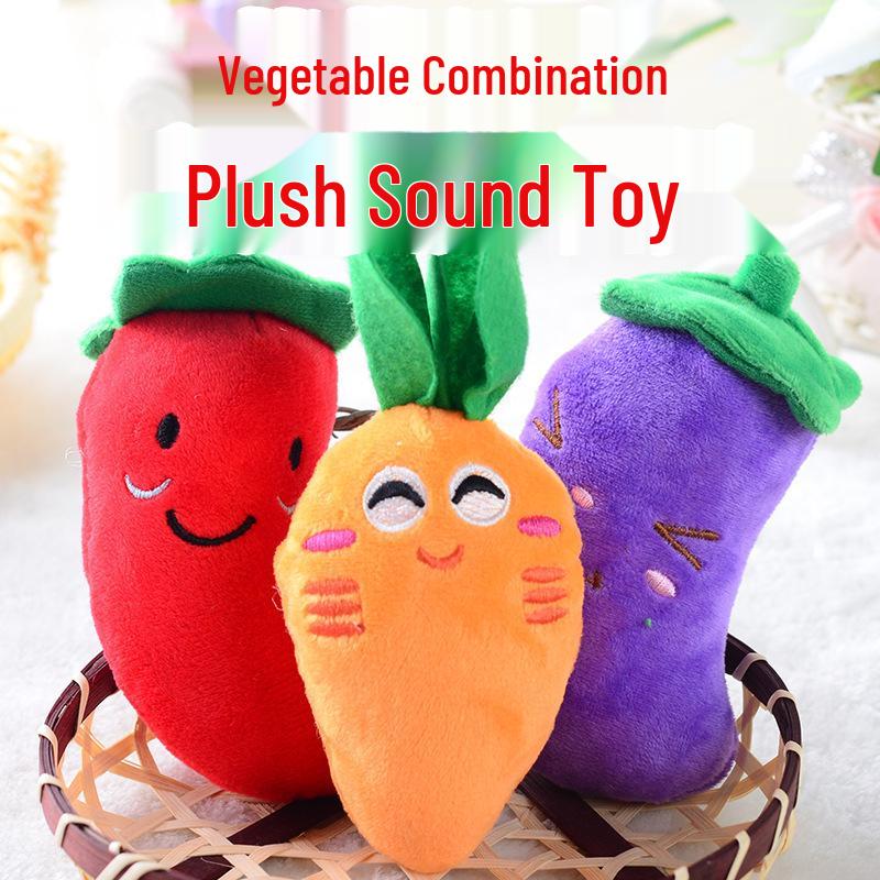 Cartoon Plush Vegetable Squeaky Dog Toy - Creative Carrot, Pepper, Eggplant Doll for Small Pets
