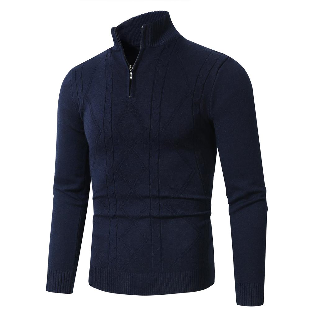 Autumn and Winter New Korean Jacquard Half-open Zipper Stand Collar Men's Sweater Pullover