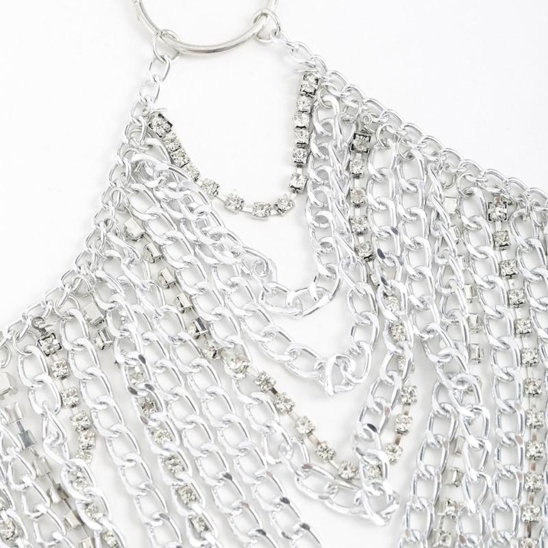 Multilayer Tassels Chest Chain Fashionable Body Accessory Party Body Chain Alloy Texture for Party and Nightclub Wear