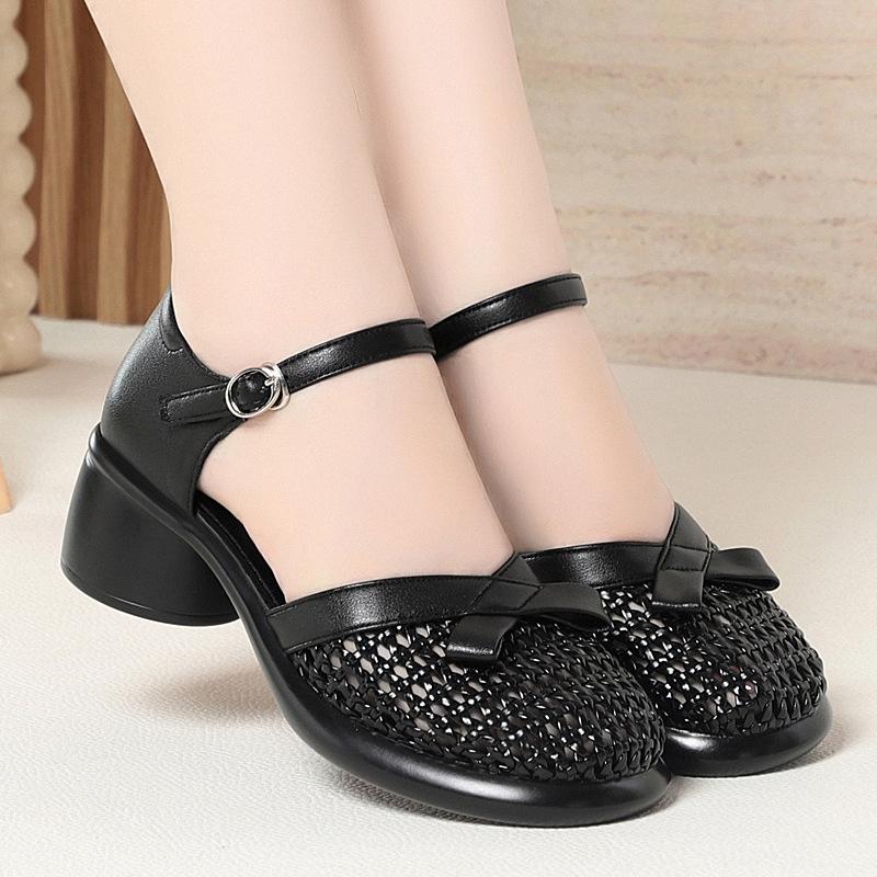 

Большой размер 41 42 Подходящие ко всему Удобные туфли с круглым носком и вырезом, сандалии на платформе 2025, сандалии из натуральной кожи для офиса, для мамы 35 чёрный