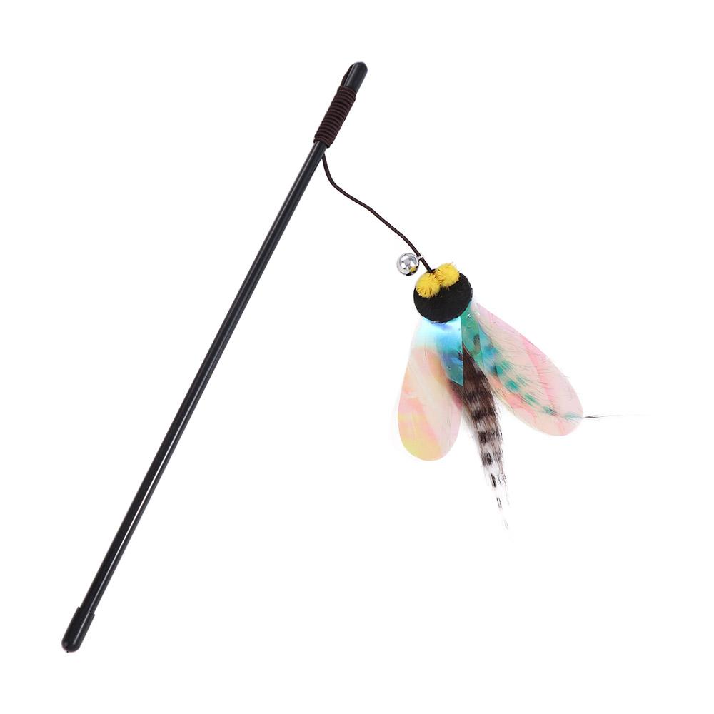 Simulation Insect Cat Teaser Stick Detachable with Bell Cat Feather Toy Random Color Bite Resistant Pet Interactive Toy