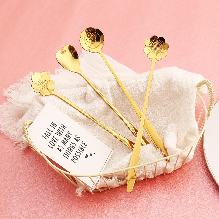 HANYANG Cherry Blossom Spoon Creative Stainless Steel Ice Spoon Long Handle Coffee Mug Stirring Spoon Creative Flower Spoon