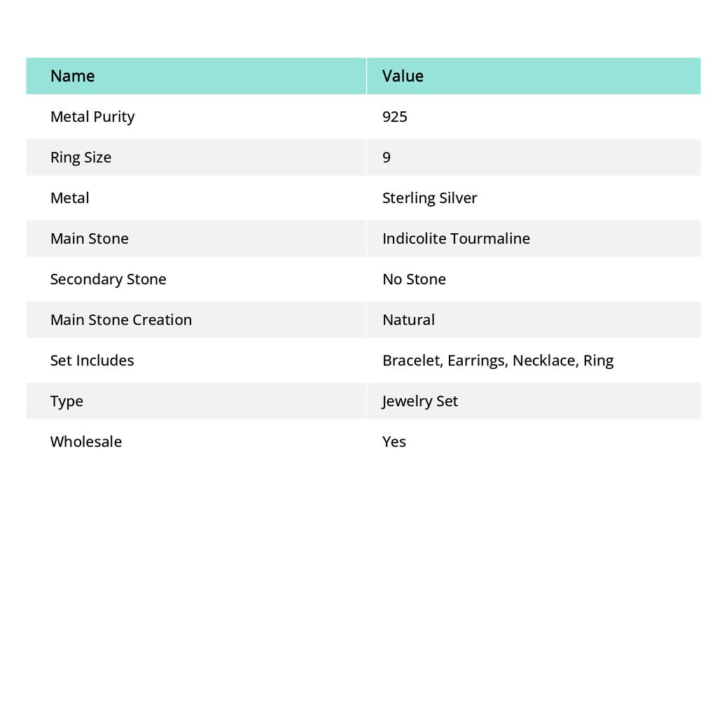 Natural Indicolite Tourmaline Gemstone 925 Sterling Silver Jewelry Set A0W22