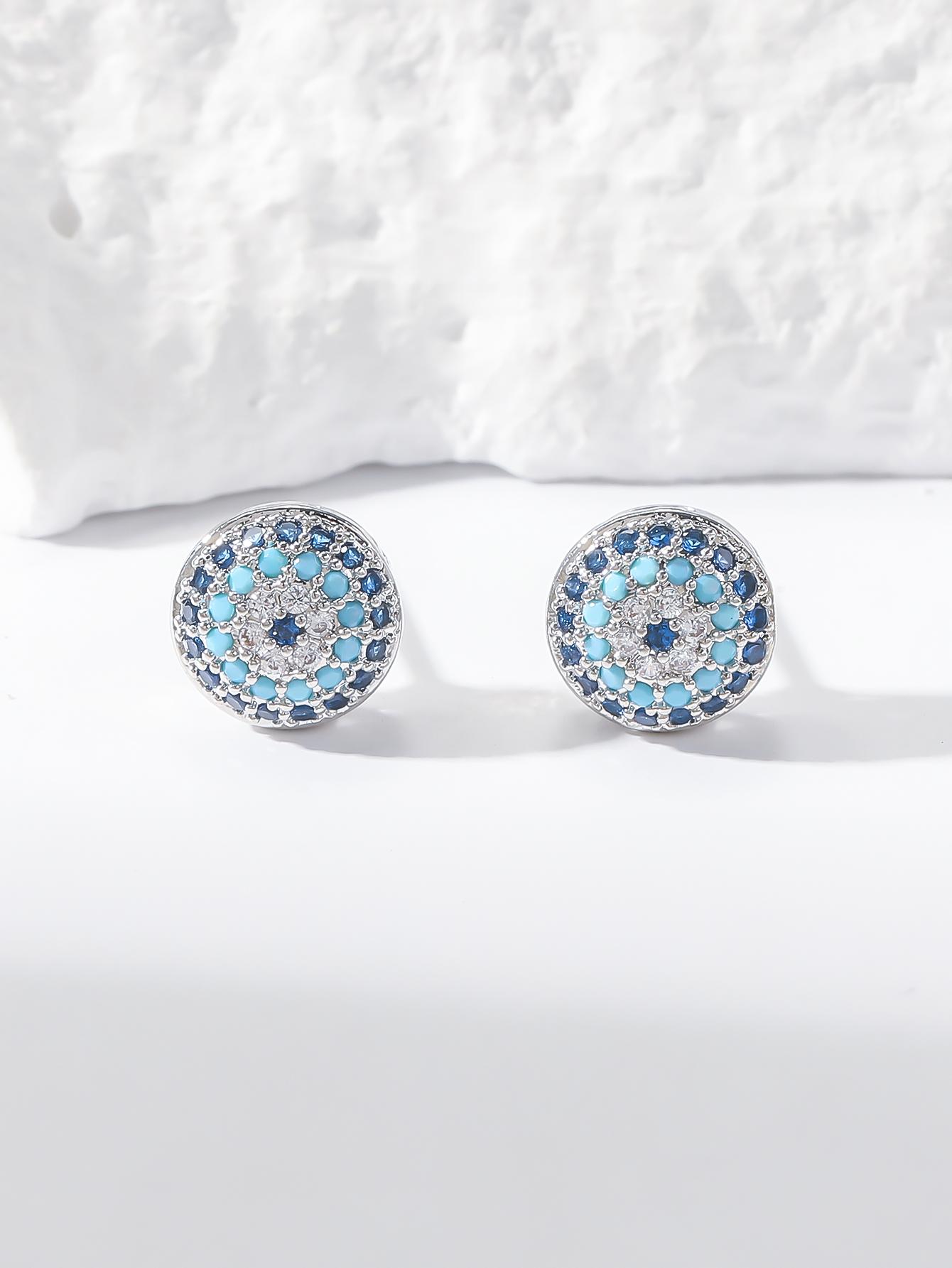 Retro Copper Inlaid Zircon Evil Eye Earrings Stylish Party Jewelry