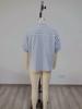 2026 Spring/Summer Women's Plus Size Blue & White Striped Loose Short-Sleeve Casual Shirt