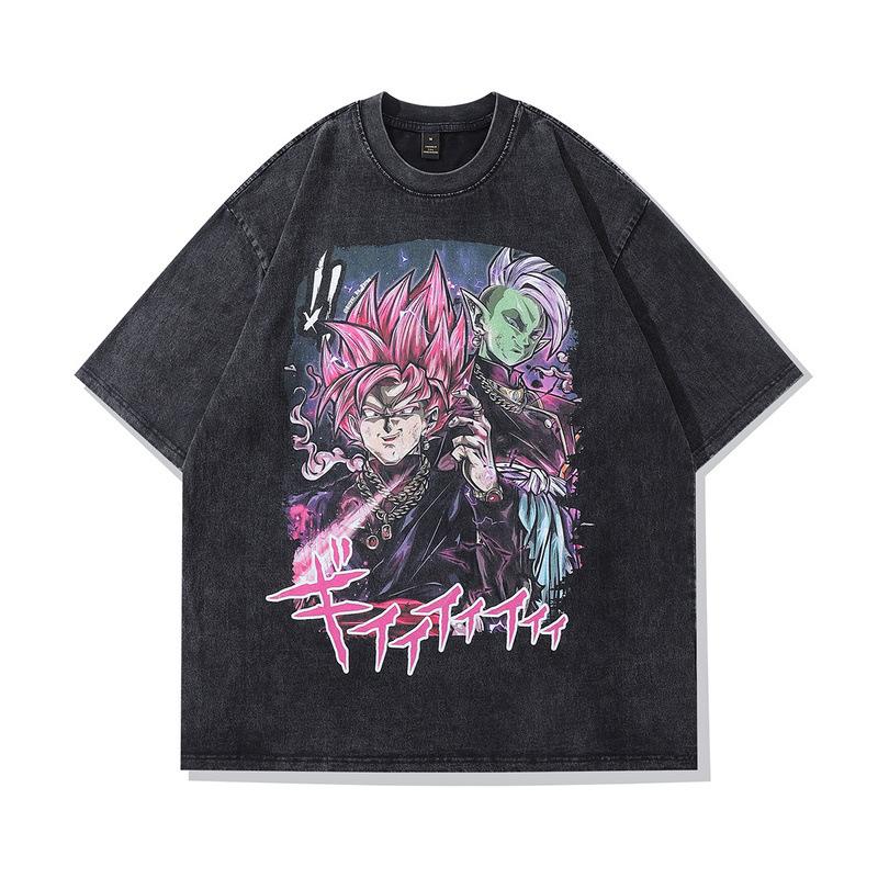 Vintage Street Cartoon Print Oversize Old Short-Sleeved T-Shirt Men'S And Women'S Hip Hop Loose Half-Sleeved Tee Shirt