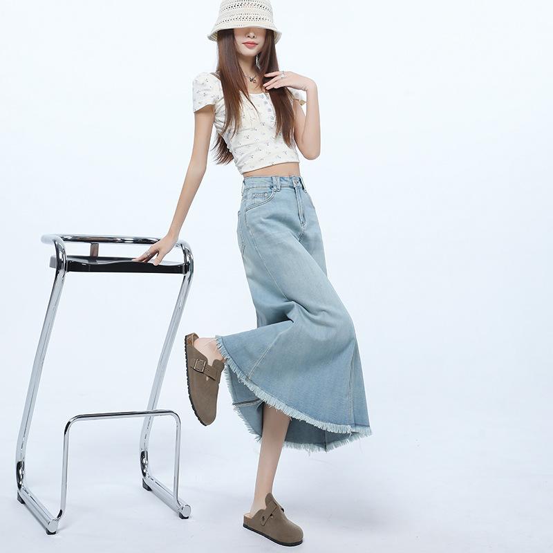 Hochtaillierter schlanker Jeansrock mit Fellbesatz für Damen Frühling und Sommer Jeansrock für Damen Fishtail-Rock A-Linien Midirock für Damen Frühling