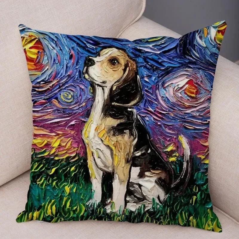 Colorful Pet Shepherd Dog Cushion Cover Pillow Case Pillow Covers Decor Oil Painting Cartoon Animal  Pillowcase 45x45
