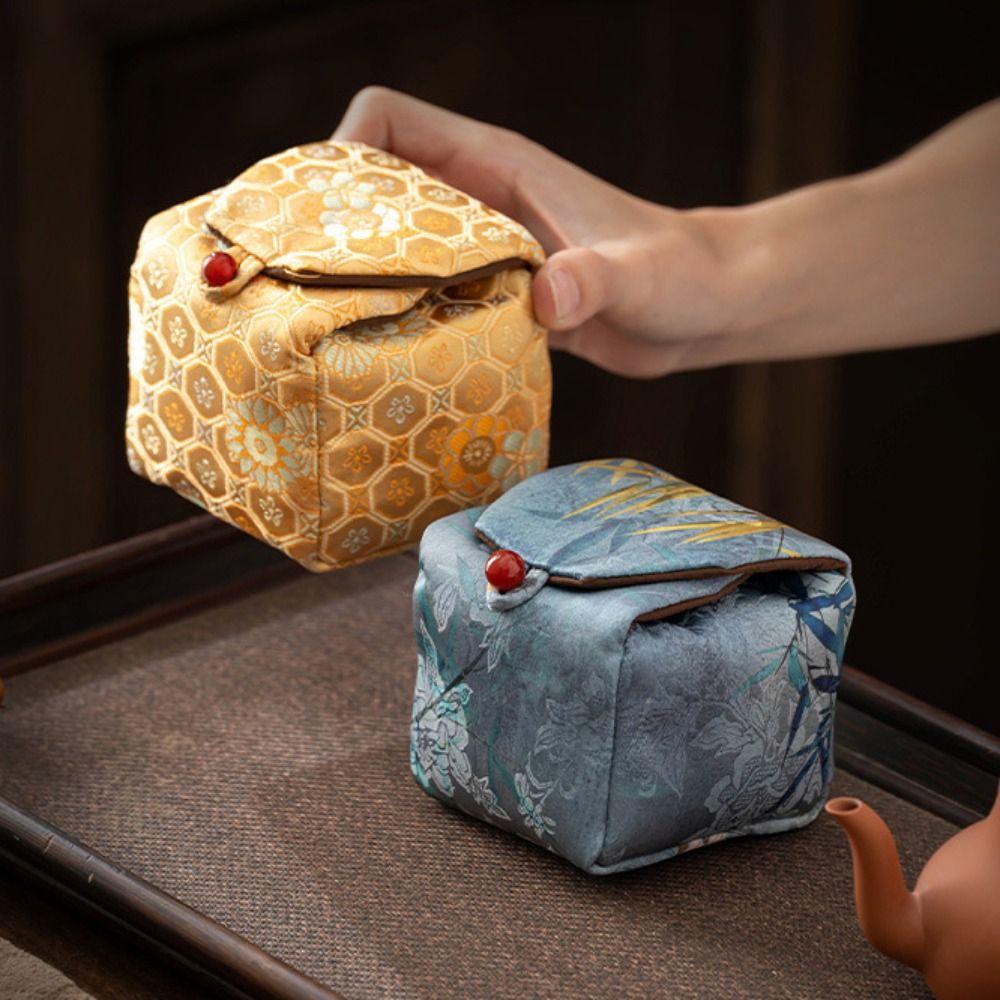 Print Tea Cup Cloth Pouch Chinese Style Embroidered Handbag Retro Teaware Storage Bag  Storage Bag