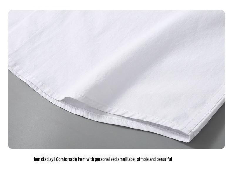 Men's Summer Heavyweight White Short-Sleeve Cotton Shirt - Solid Color Casual Lapel Design