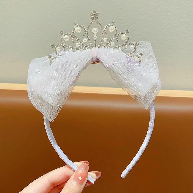 1Pcs Bow Pearl Sweet Hair Band Birthday Party Costume Props Hair Accessories Children Princess Crown Headband Girls Hair Hoop