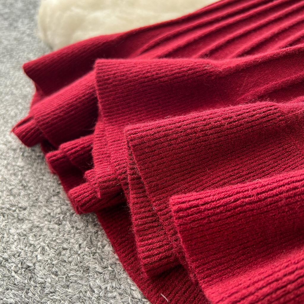 Rochii tricotate Rochie lungă, cu mâneci evazate, cu volane, de iarnă, șic, ușoară, de lux