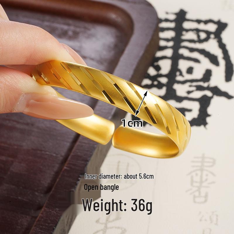 Vietnamese Sand Gold Wide Noodle Bangle for Women - Copper Alloy Simulated Jewelry