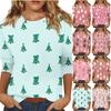 Damski top z okrągłym dekoltem i rękawami 3/4, z nadrukiem świątecznym
