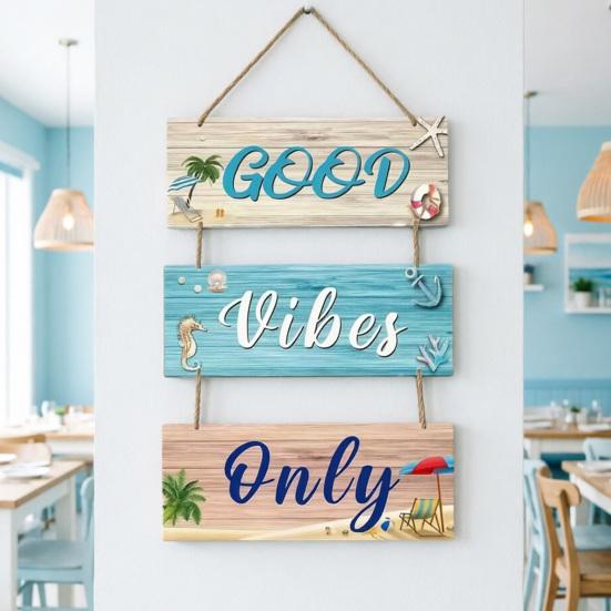 Beach Theme Wall Sign Good Vibes Only Wooden Hanging Plaque with Hemp Rope Coastal Ocean-Style Welcome Sign for Porch Fence Outdoor Indoor Decor