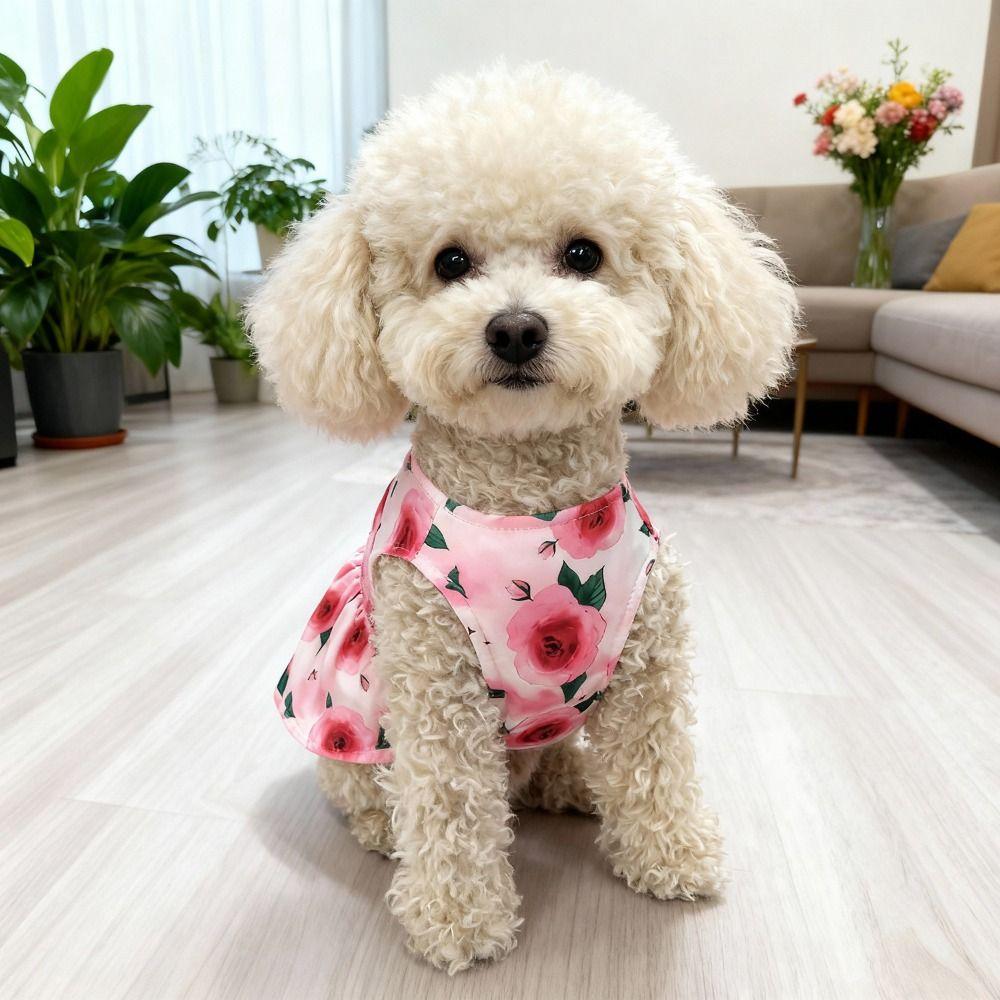 Pretty Puppy Princess Skirt Floral Printed Dog Sleeveless Dress Dress Up Accessories