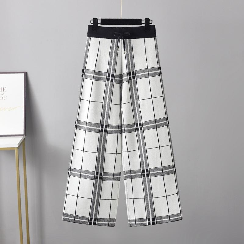 

Женские осенне-зимние клетчатые брюки с широкими штанинами, с высокой посадкой, прямые брюки, свободные и плотные One Size белый