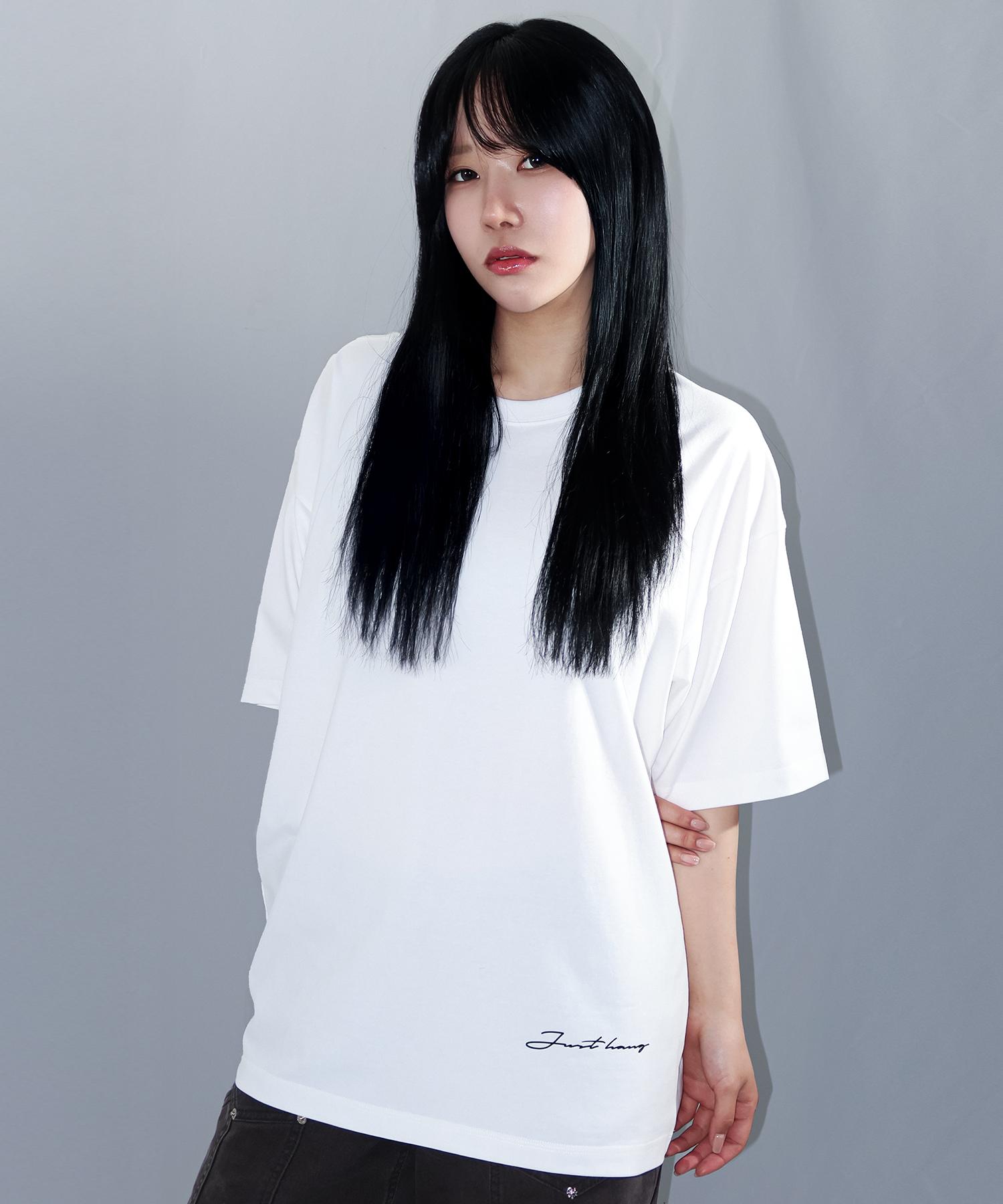 Just Haeng Felbus Point Logo White Oversized Short Sleeve Tee M