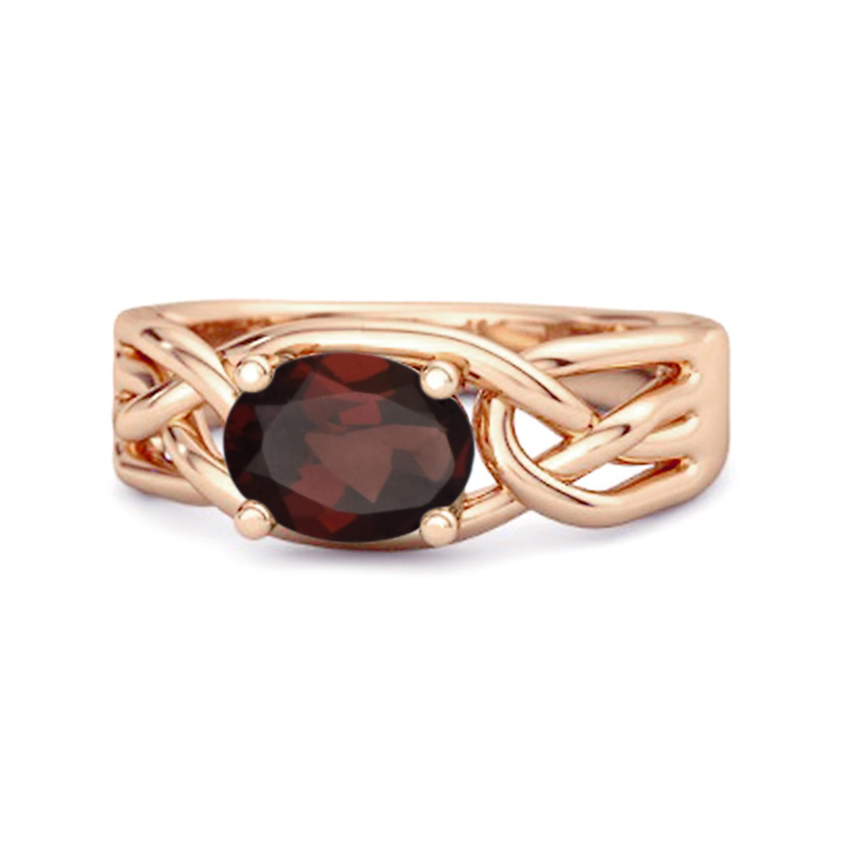 

Garnet Celtic Woven Band Ring - 925 Sterling Silver Rose Gold Vermeil 10 Яскраво-рожевий