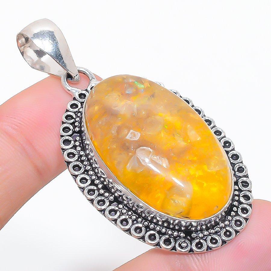 Natural Baltic Amber Gemstone 925 Sterling Silver Jewelry Pendant 2.25" k2N23
